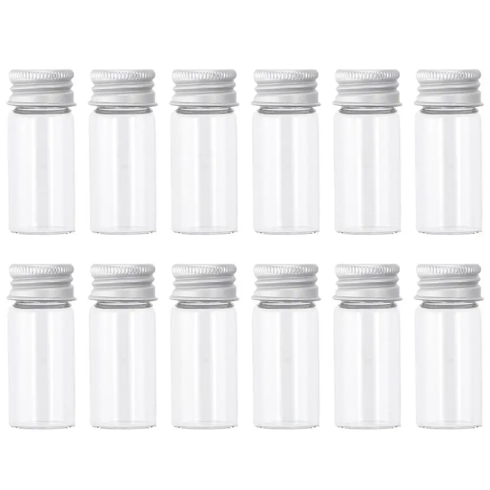 1/12Pcs Practical Small 10ml Sample Vials Transparent Empty Jars Sealed Glass Bottles Liquids, Powder, Seeds