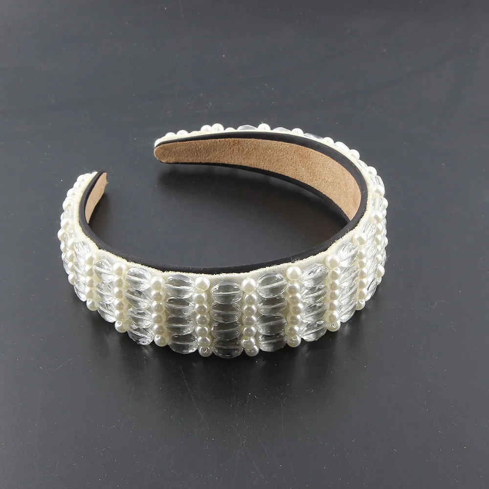 New Baroque Hand Made Wide Edged Transparent Crystal Beads Simple Hairbands Hair Accessories HairHeadbands 426