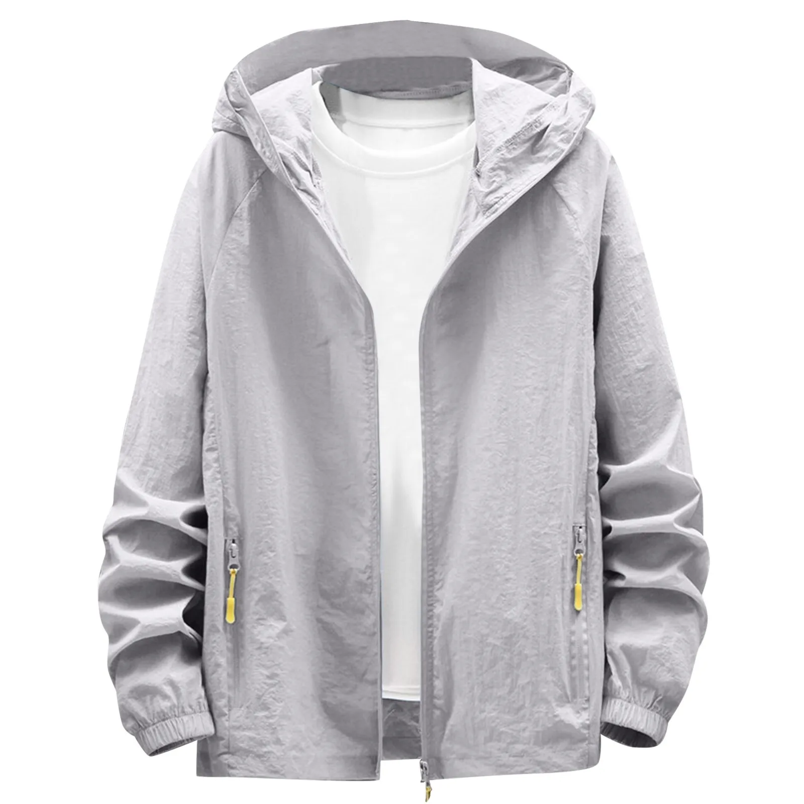 

Men Jacket Coat Windbreaker Spring And Summer Sun Protection Ice Silk Thin Long Sleeve Zipper Hooded Solid Color Comfy Jackets