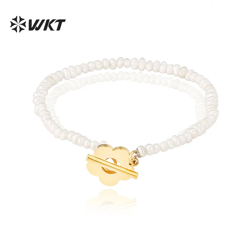 

WT-MPB050 WKT Baroque Pearl Necklace Female Spring Summer New Stainless Steel Bracelet Necklace Geometric OT Buckle