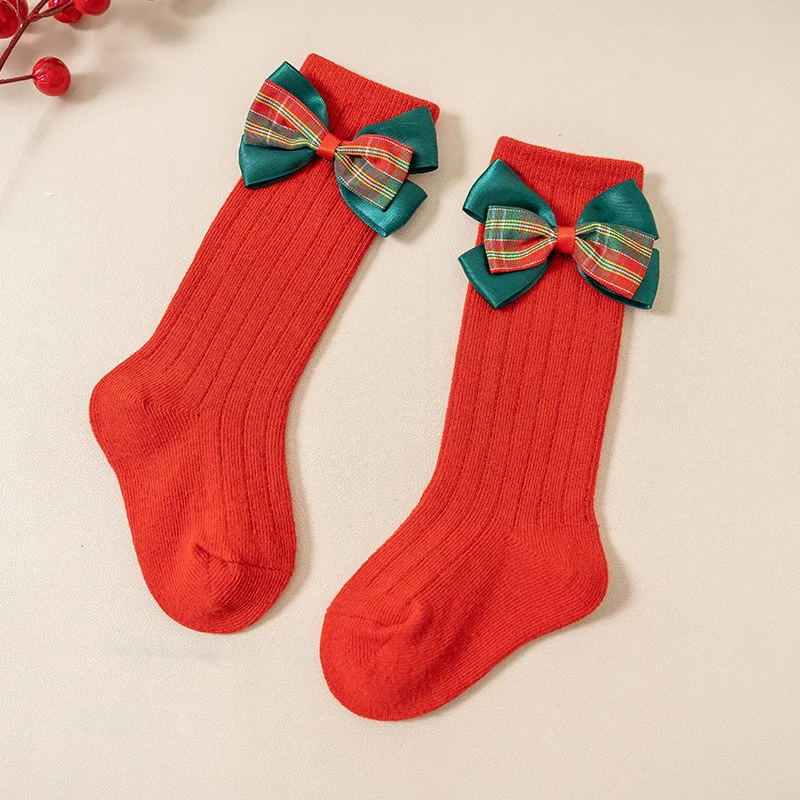 2024 Christmas Baby Socks Newborn 0 to 3 6 9 12 18 24 Months Toddler Boys Socks Cute Red Bow-Tie Kids Socks for Girls Infantil