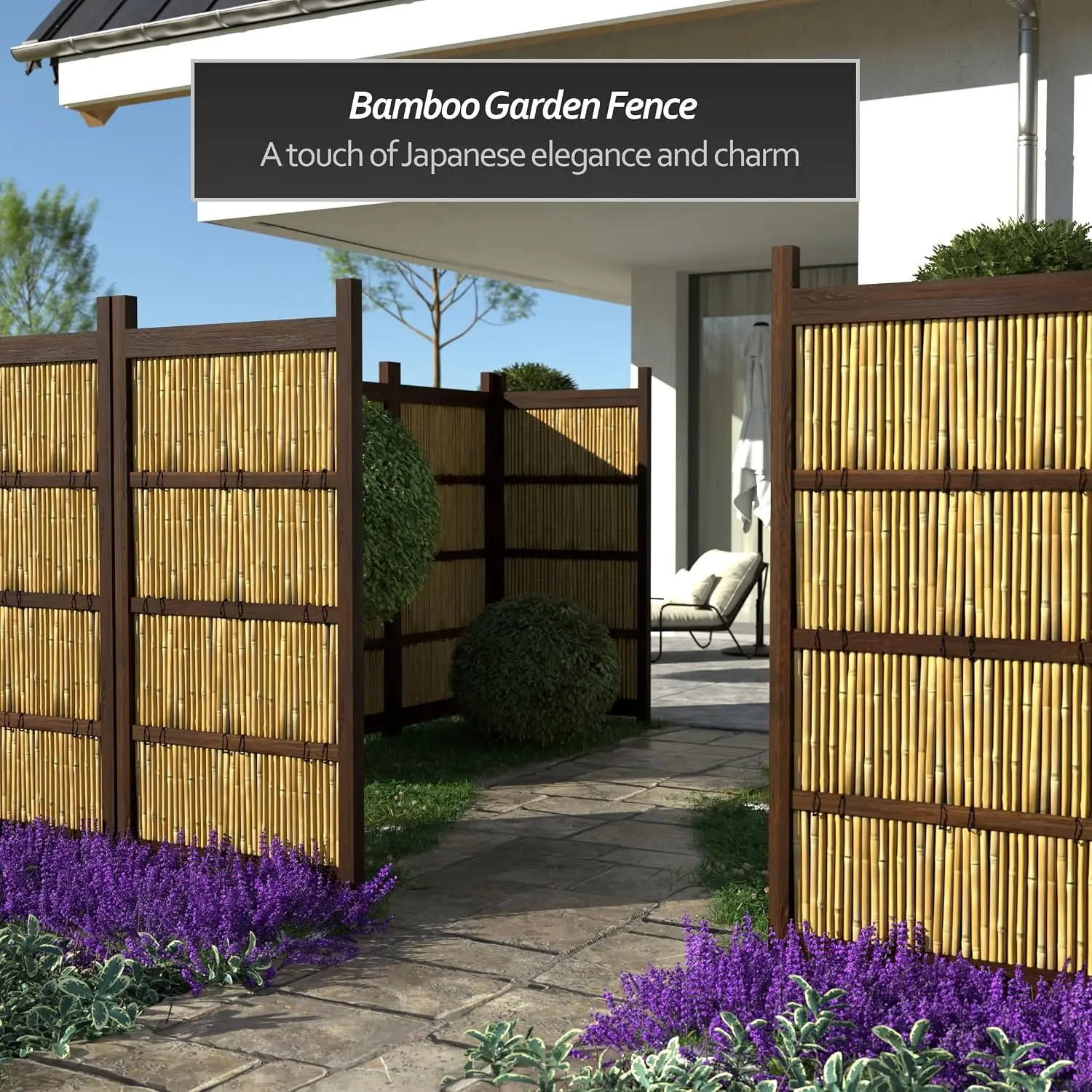 Japanese Bamboo Kumo Fence Panel 6x3 ft Privacy Screen Garden Outdoor Divider Brown, Customized