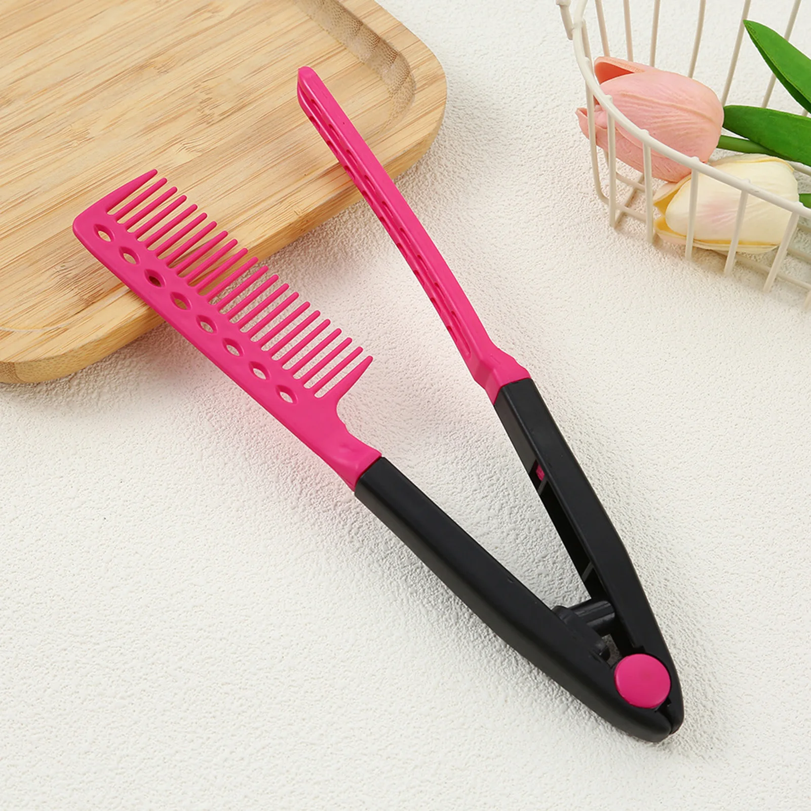 V Type Hair Straightener Brush DIY Hairdress Tool Hairdressing Combs Natural Hair Styling Curling Comb Hair For Male And Female - view 4
