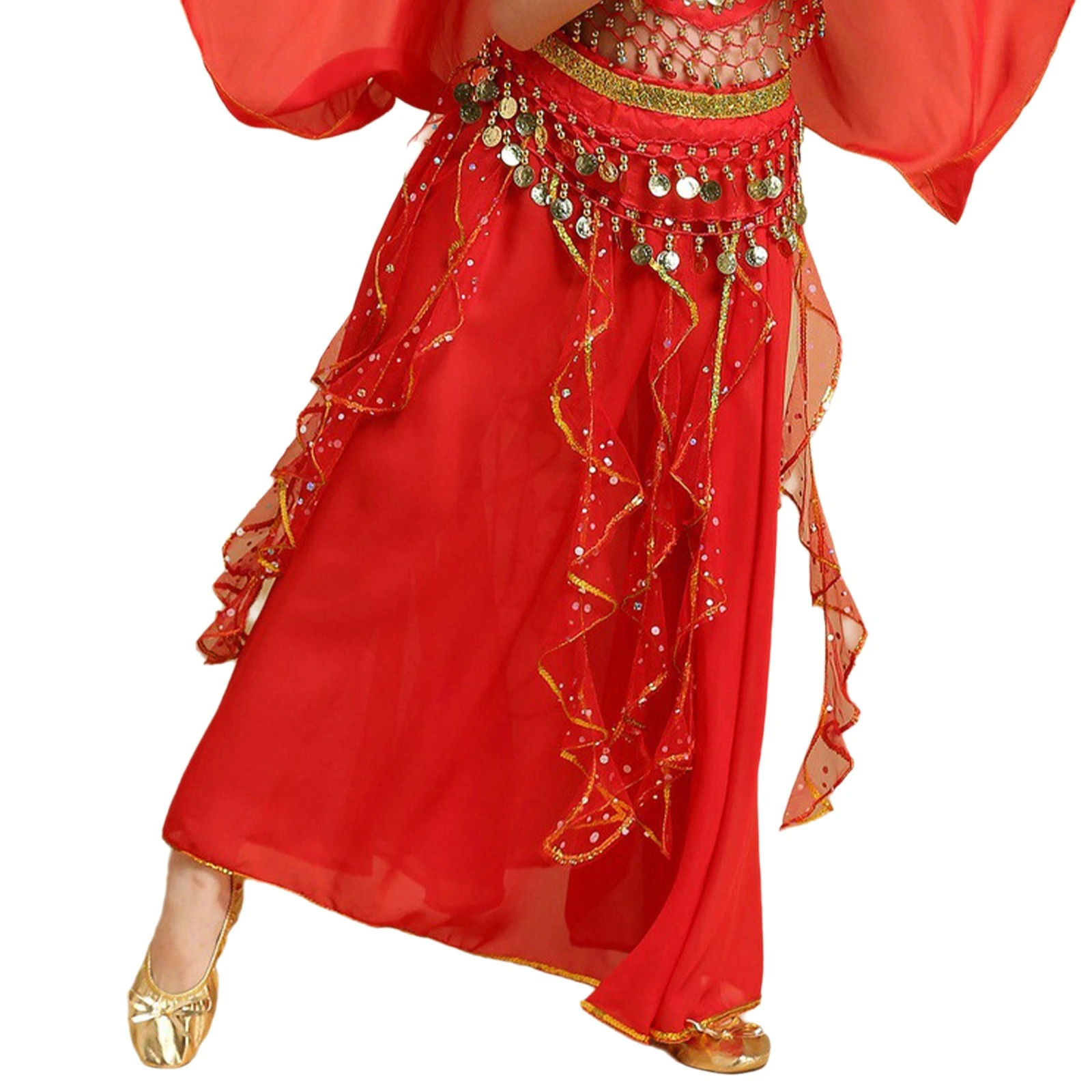 

Kids Girls Belly Dance Skirts Shiny Sequins Overlay Drapes Hip Scarf Skirt Wrap Carnival Stage Performance Belly Dance Costumes