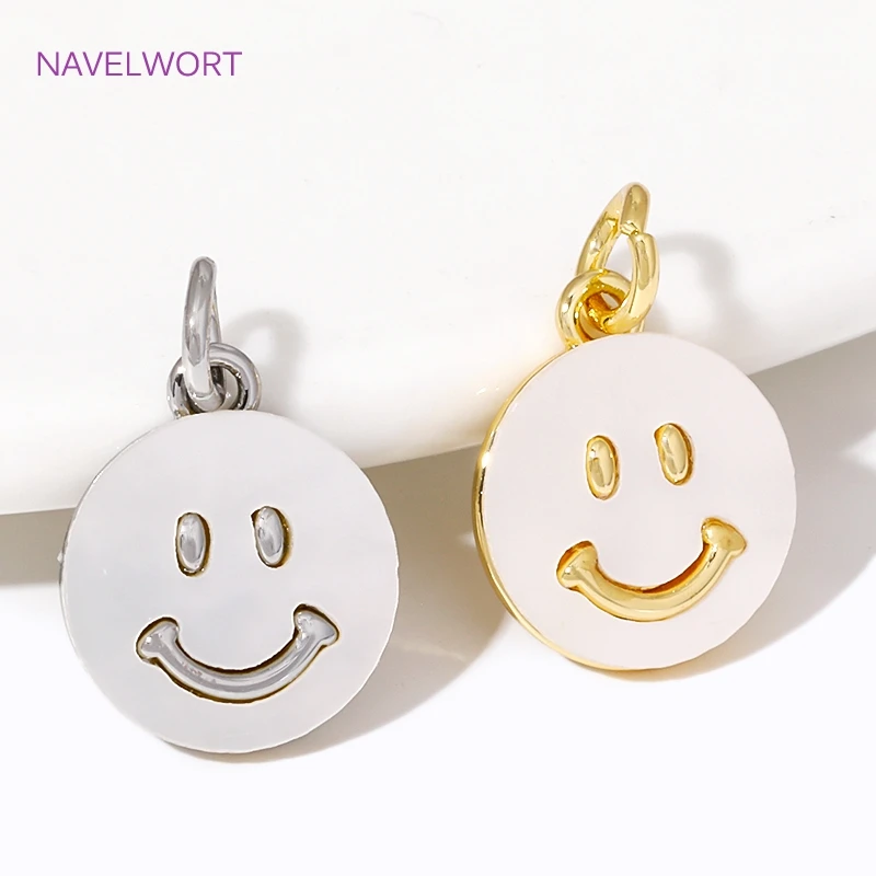 Trendy Brass Smiling Face Charms 18K Gold Plated Round Natural Shell Pendants For Jewelry Making Supplies DIY Earring Findings