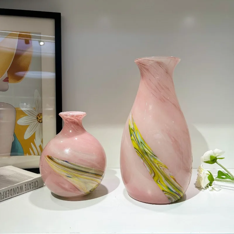 Modern simplicity, pink glazed vase home furnishing, dining table ornaments, high-end art flower arrangement ornaments