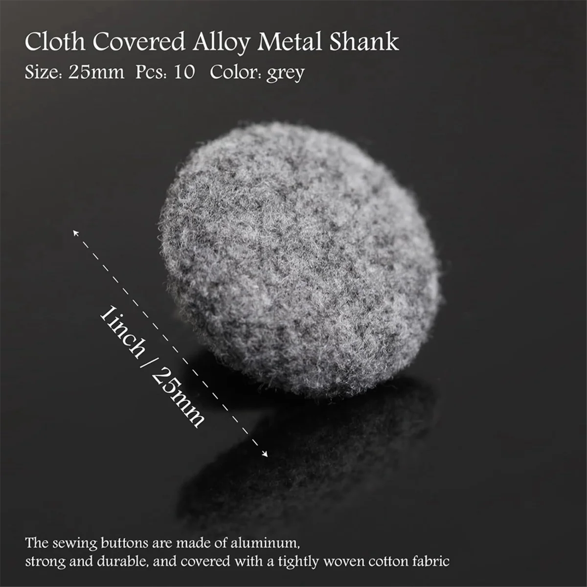 10 Stück Stoff Stoff bedeckt Knöpfe mit Metall knöpfen für Anzüge Kleider Blusen Pullover Stoff knöpfe grau 25mm