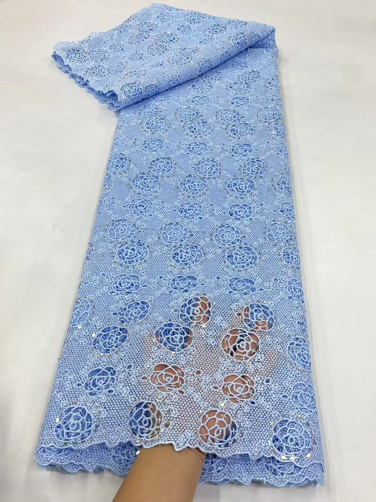 African Chiffon Beaded Lace Fabric 2025 High Quality Nigerian Stones Lace Fabric Groom Chiffon French Bride Wedding Dress H171-1