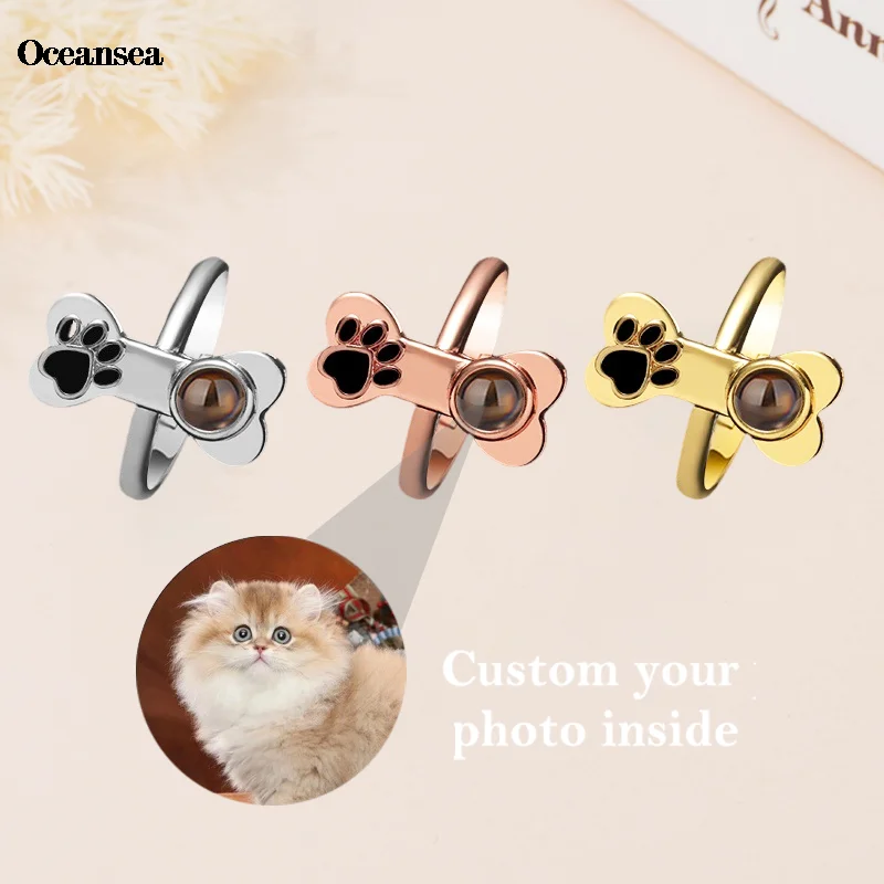 Personalized Dog Paw Print Photo Ring