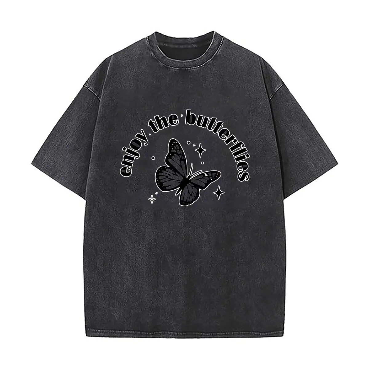 Enjoy the butterflies  Text Art Men's Summer T-shirt Cotton Vintage Washed T-Shirts