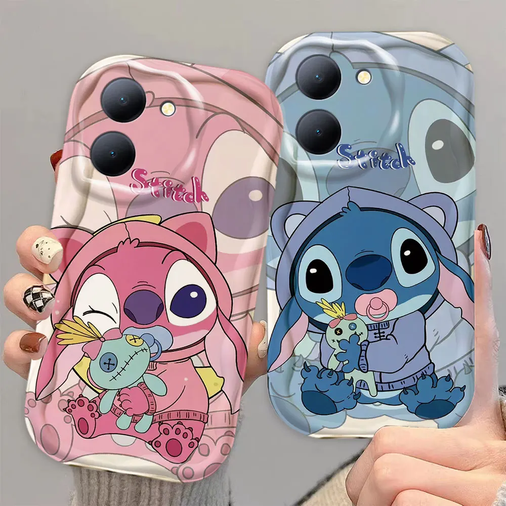 Disney Baby Lion Stitch Angel 3D Wave Case For VIVO Y01 Y02S Y03 Y16 Y17 Y20 Y21 Y21 Y22 Y35 Y50 Y73 Y77 Y78 Y36 Y76 Y100 Case