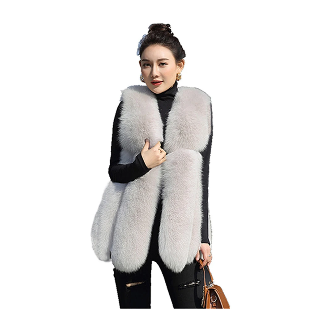 Gilet mi-long en fourrure de renard pour femme, coupe ajustée, pour les déplacements, les loisirs, chaud, imitation, automne et hiver, nouveau, 2023