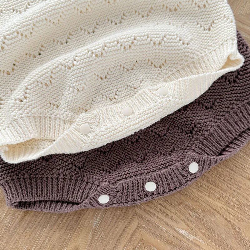 جديد خريف 2025 0-24 متر ملابس أطفال طفل رضيع فتاة محبوك رومبير بأكمام طويلة بلون الرضع طفل الفتيات محبوك بذلة