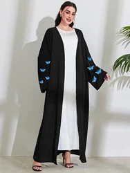 2024Robe Ramadan Keffiyeh Abaya Kimono Palestinian Embroidery Butterfly Muslim Open Abayas Women Dubai Luxury Islam Dress Kaftan