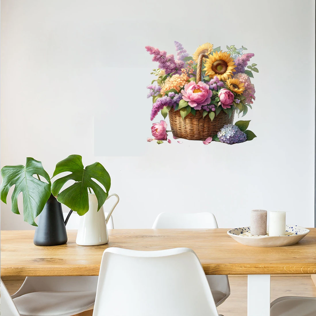 Three Ratels QCF295 beautiful flower basket Pastoral style Watercolor art wall stickers for home decoration