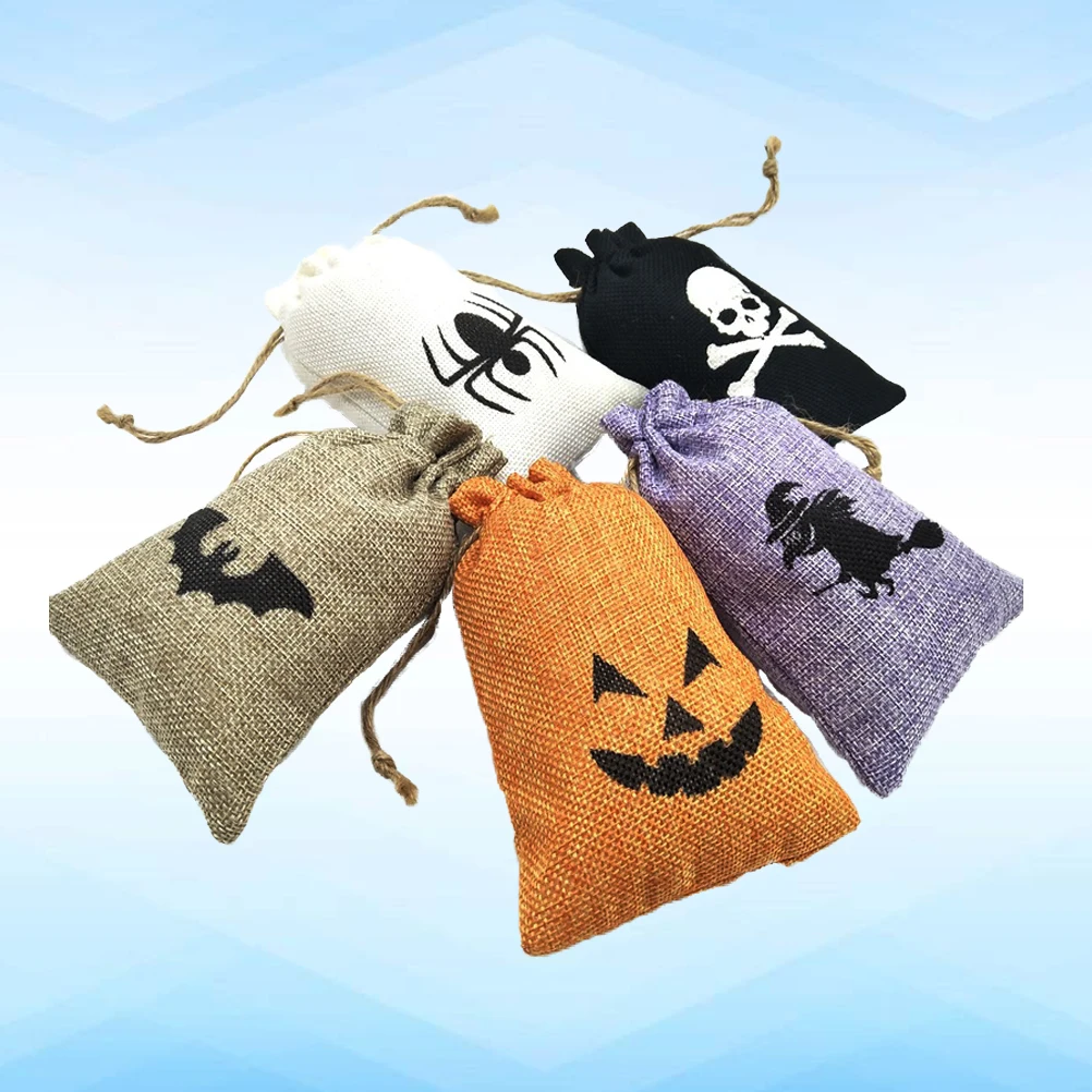 

5pcs Halloween Candy Bags Felt Cloth Storage Sack for Trick Treat Party Favor Goodies Large Capacity Cute Design