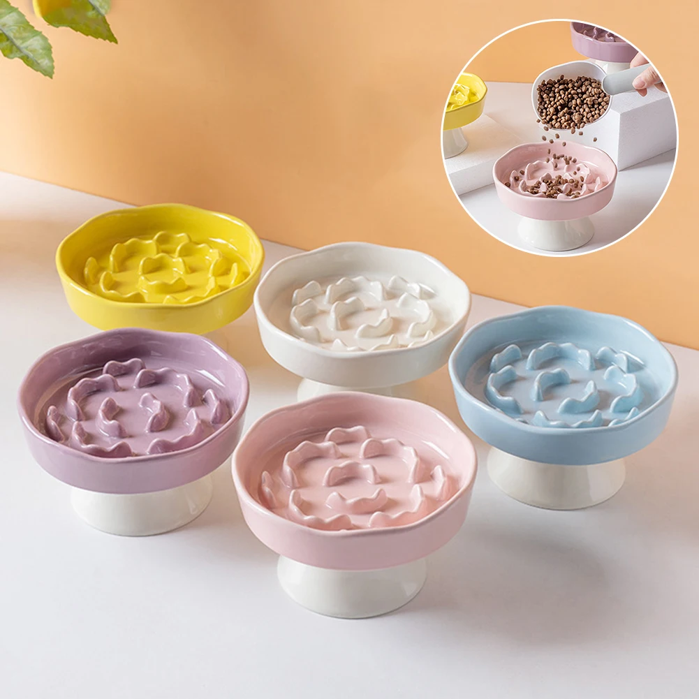 Ceramic Cat slower Food Bowl Cute Slanted Mouth Dog Feeding Basin Creative Large Capacity Pet High Foot Bowl Kitten Puppy