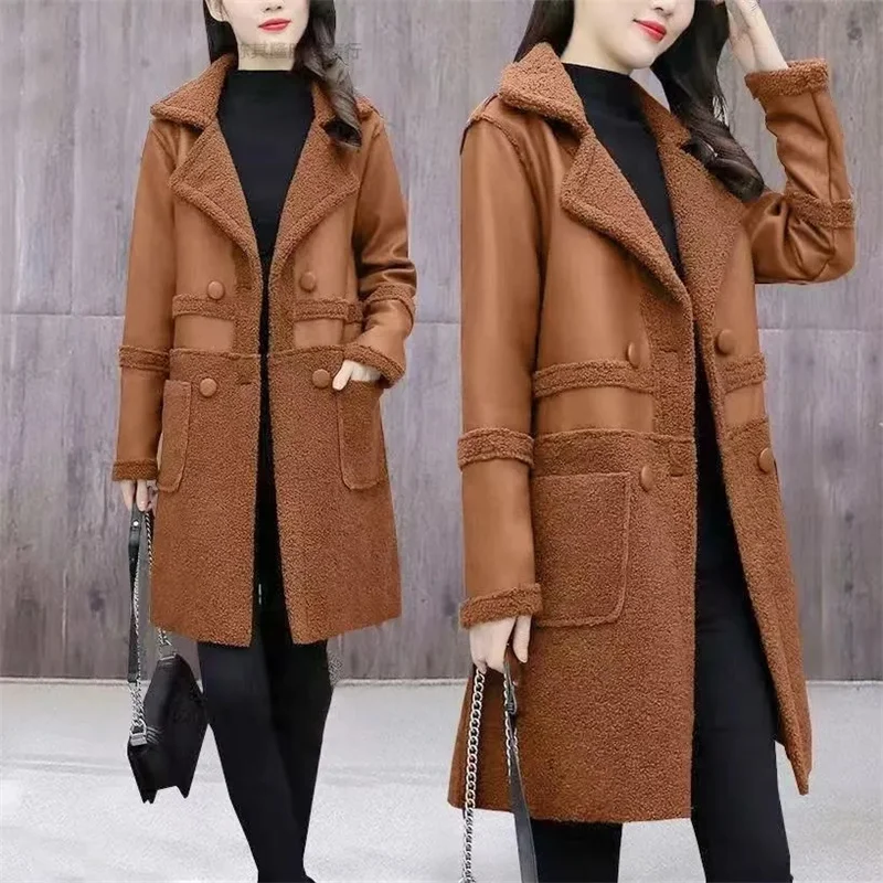 2025 Capispalla femminile in ecopelle patchwork Primavera Autunno Donna Per il tempo libero Cappotto in pelle PU Retro Lady Giacca in pelle di grandi dimensioni 5XL