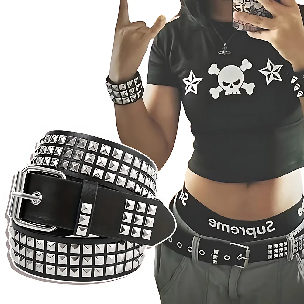 1-10PCS 2024 New Square Bead Rivet Belt Metal Pyramid Belt Men and Women Punk Hardware Jeans Belt Designer Belt Woman Belts