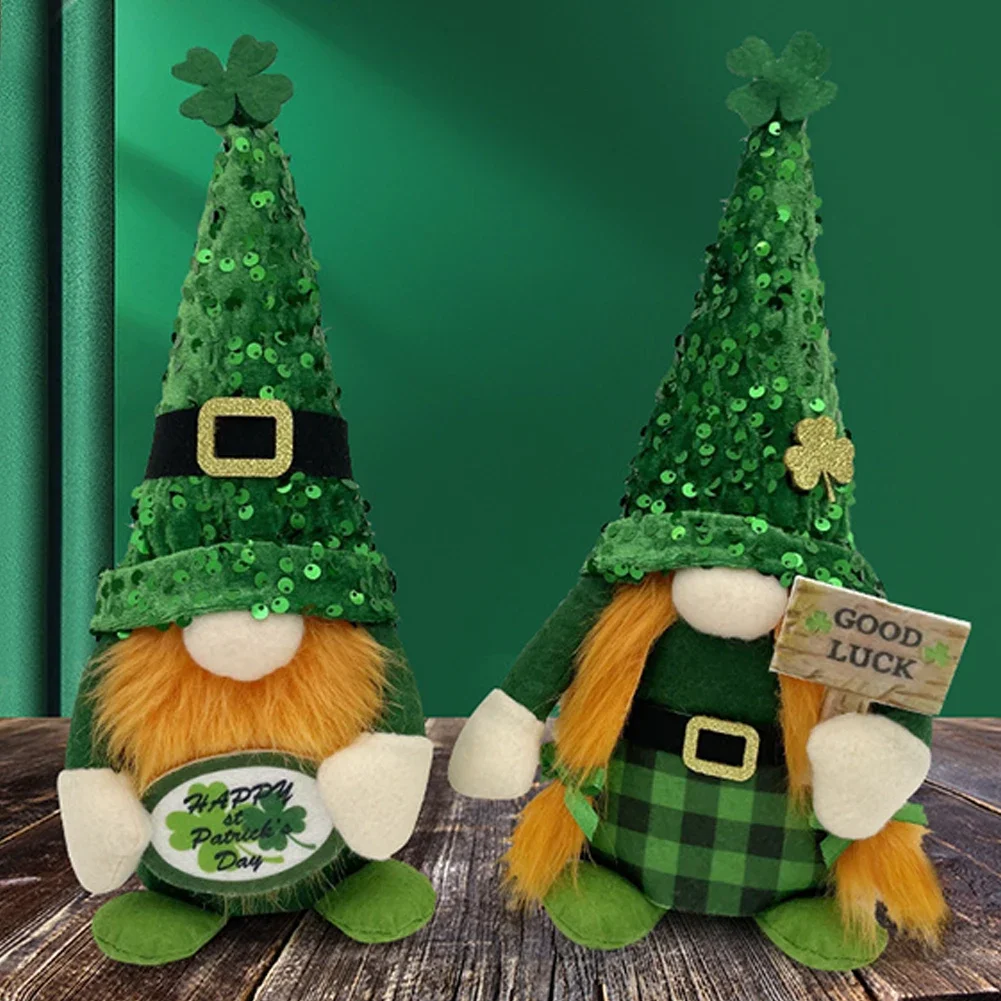 2Pcs Plush Trefoil Gnomes Toy with Hat Cute Faceless Gnome Toy Soft Plush Faceless Dwarf Ornament Creative St Patrick Day Gifts