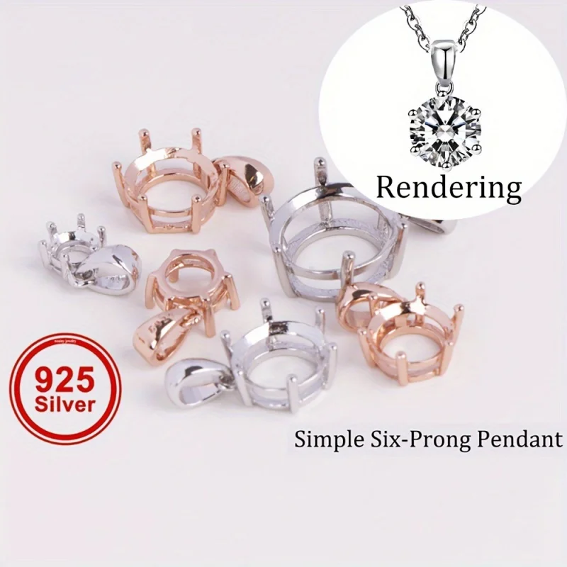 1pc 925 Sterling Silver 5-20MM okrągłe 6 wisiorek fasetowany ustawienie