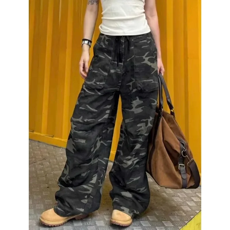 

Deeptown Vintage Oversize Camouflage Cargo Pants Woman America Retro Casual Baggy Trouser High Waist Streetwear Wide Pantalones