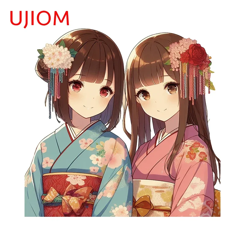 

UJIOM 13cm X 12.5cm Japanese Kimono Chibi Wall Stickers Creative Children Room Bathroom Decal Amusing Switch Panel Murals