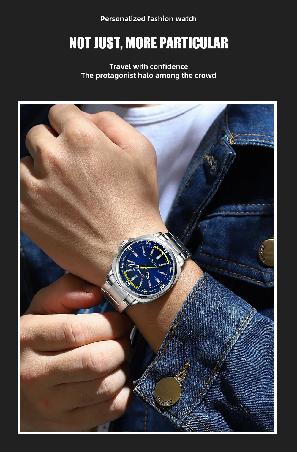 CURREN 8455 Herren Quarzuhr mit Großem Zifferblatt, Wasserdicht, Edelstahlarmband, Casual Business Elegante Uhren für Männer, Reloj Hombre – Detail 8