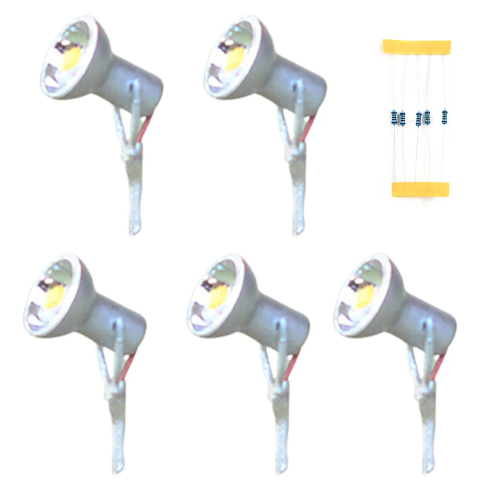 5PCS 3V DC HO Scale Layouts LED Spotlight Model Limelight Projector For Street Lamp Post Lights Accessories With Wires And LEDs