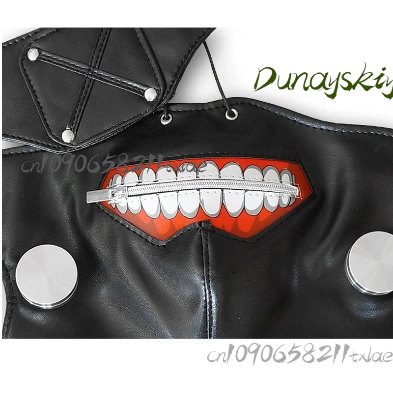 Máscara de cosplay Kaneki Ken – Máscara de Halloween com zíper e boca Kakugan Eye para convenções de anime, crianças ou adultos