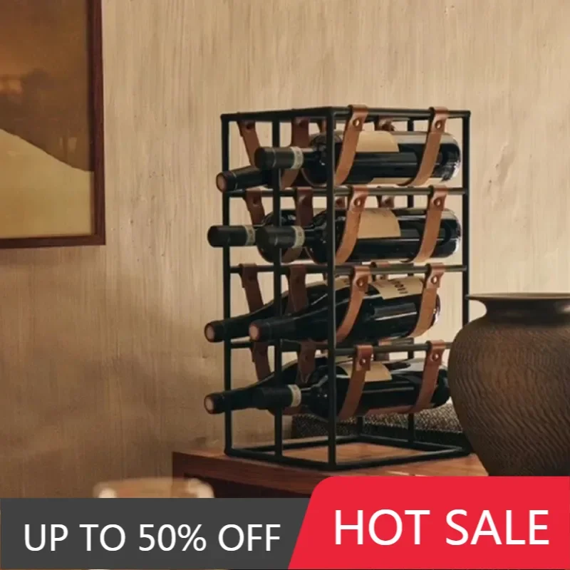 Modern Leather Wine Rack Metal Support Simple Creative Luxury Red Wine Display Stand Household Kitchen Room Decorations Barware