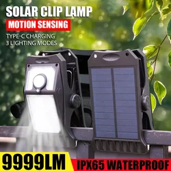 New LED Solar Garden Outdoor Lights Clip Light Waterproof Motion Sensor Camping Lamp Rechargeable for Landscape Wall Decoration