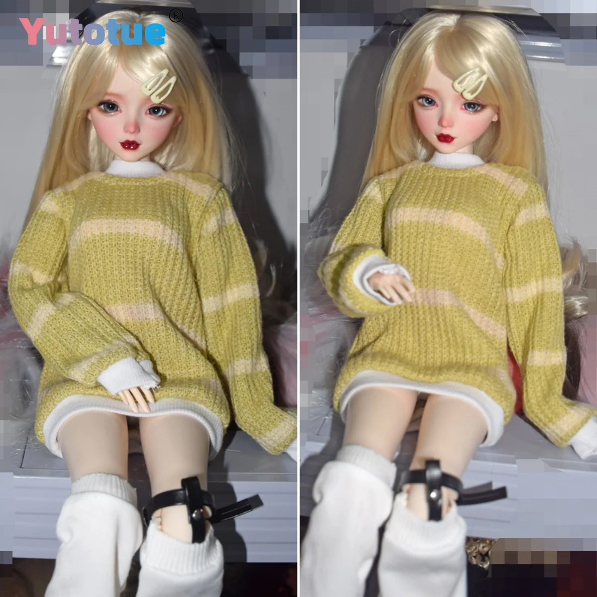 YUTOTUE 1/3 BJD Doll Glitter Blue Eyes Blonde Wigs Removable Outfit 56cm Height Doll Toy