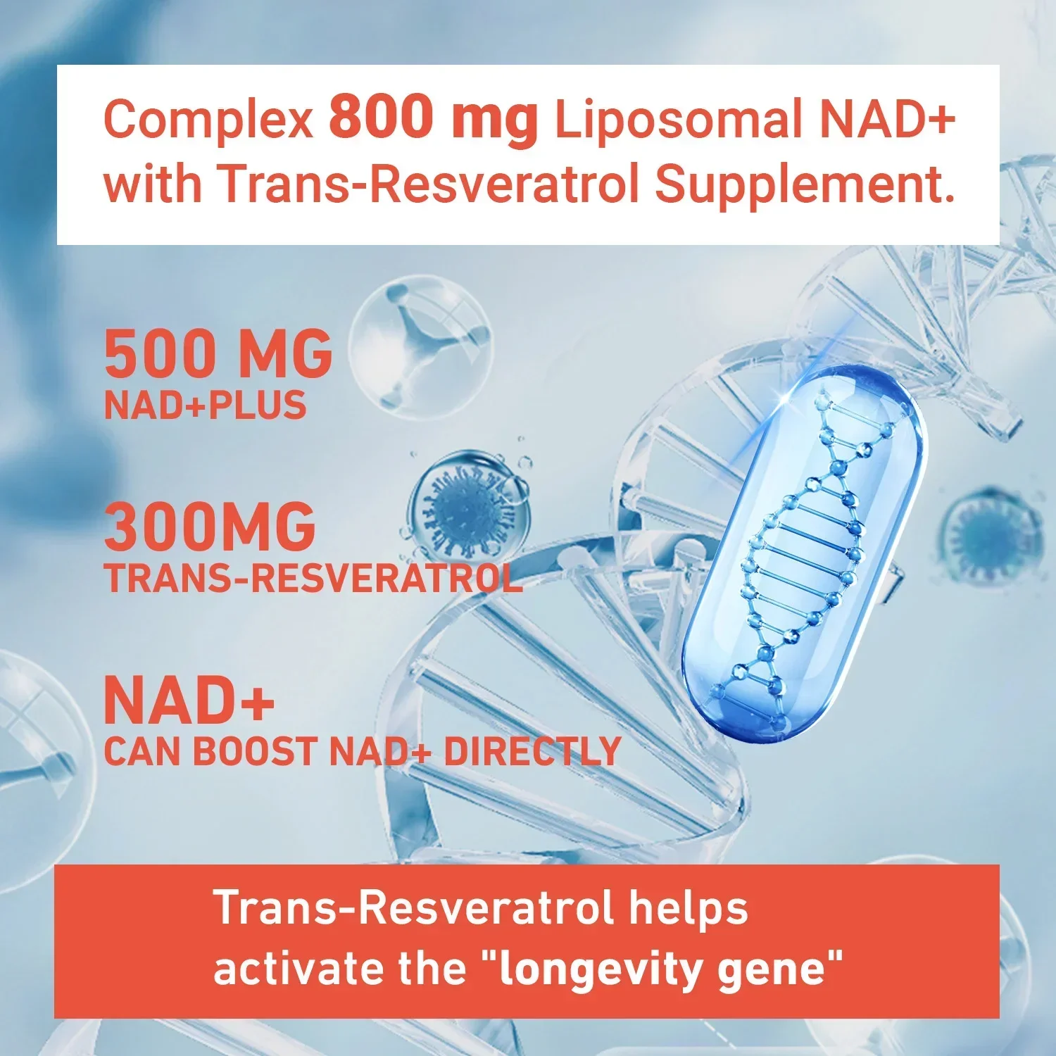 Liposomal NAD+ - with Trans-Resveratrol, High Absorption Energy & DNA Repair Anti-Aging, Supporting Cell Health