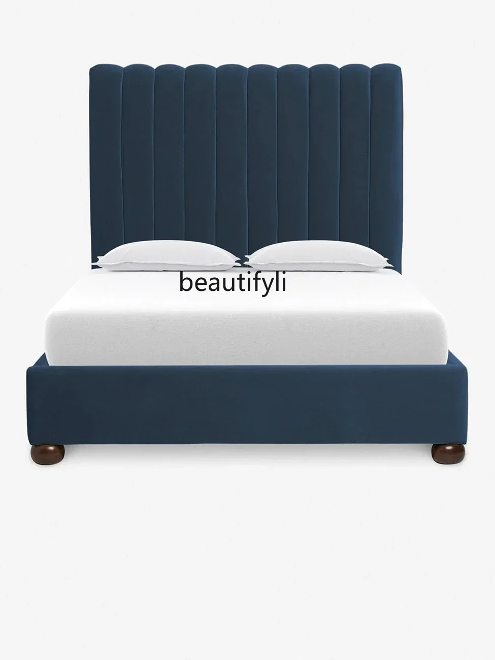 A71 A44 Nordic Light Luxury Modern Fabric Bed American Minimalist Vertical Bar Double Soft Pack Bed 1.8 M Bedroom Bed