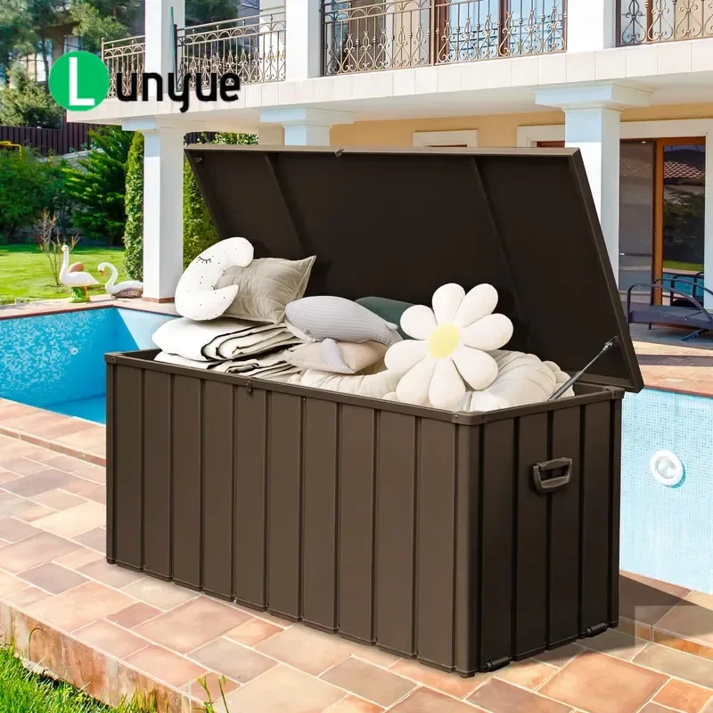 190 Gallon Metal Deck Box Waterproof Steel Large Outdoor Storage Bench Lockable Patio Furniture Locker for Garden Yard