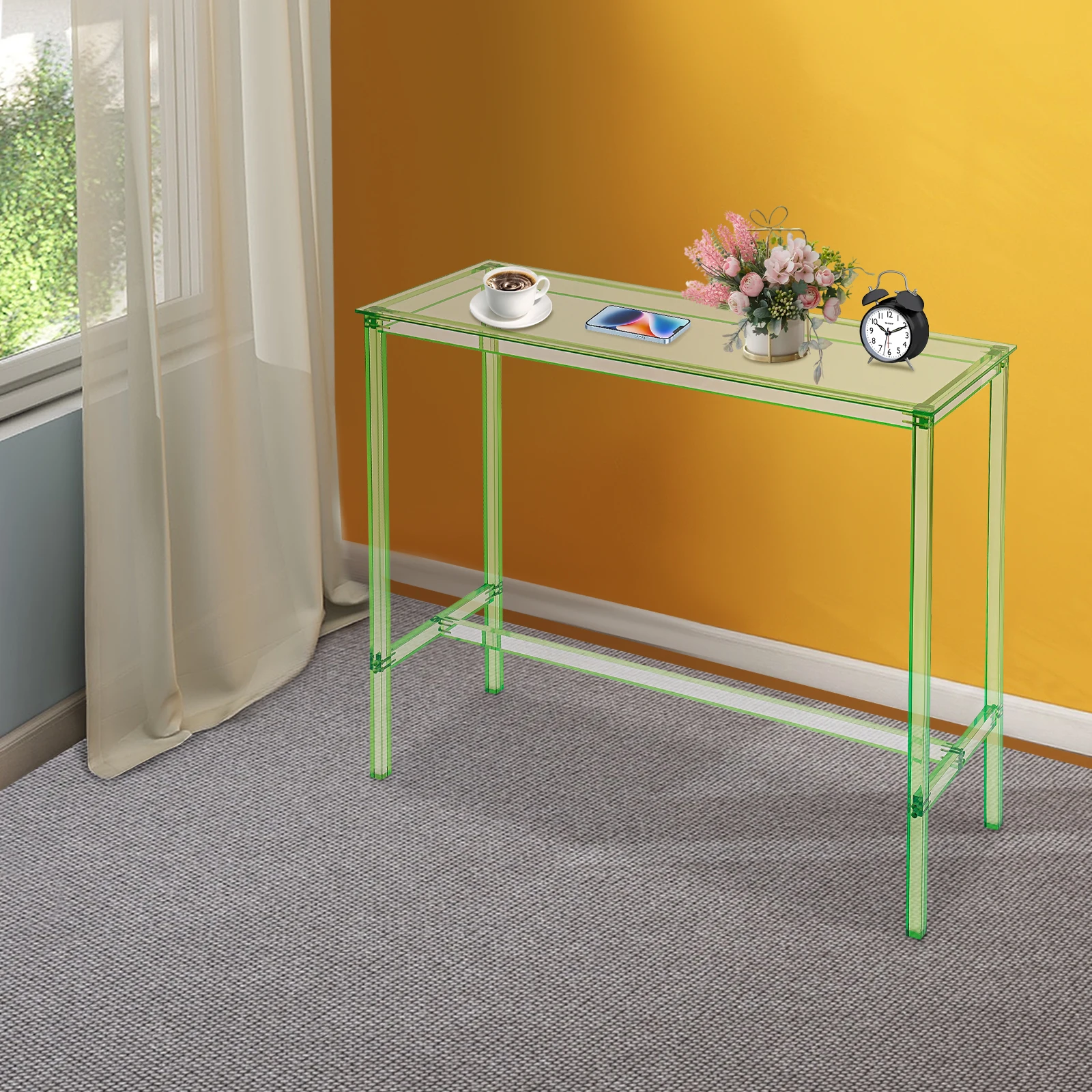 Mesa de bar verde transparente de acrílico de 36,02 pulgadas de altura para bar, entrada, dormitorio, sala de estar, sala de estudio o al lado del sofá