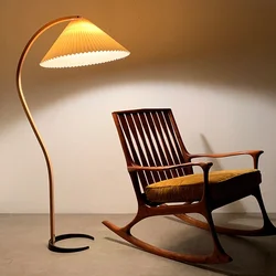 Nordic Creative Natural Wood Walnut Pleated LED Floor Lamp Living Room Bedroom Study Reading Light Indoor Decor Lighting Fixture