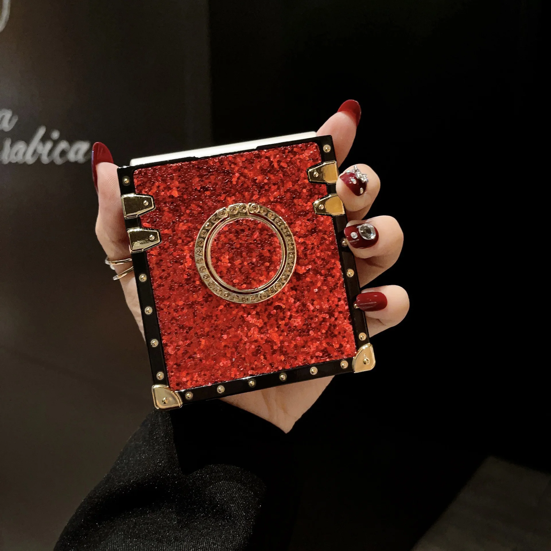 Luxuriöse künstliche Glitzer-Strass-Leder-Handyhülle für Samsung Galaxy Z Flip 8 7 6 5 4 3 Flip7 FE mit glänzendem Halter. – Detail 6
