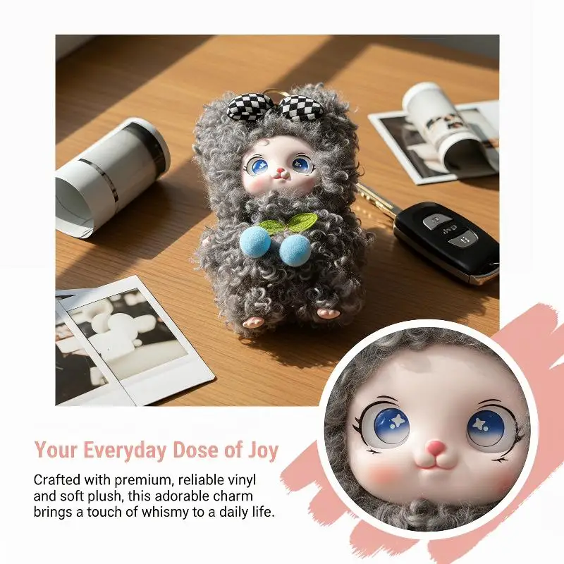 Cute Bowknot Vinyl Face Plush Doll Pendant Keychain Backpack Hangings Decoration Gifts image 2