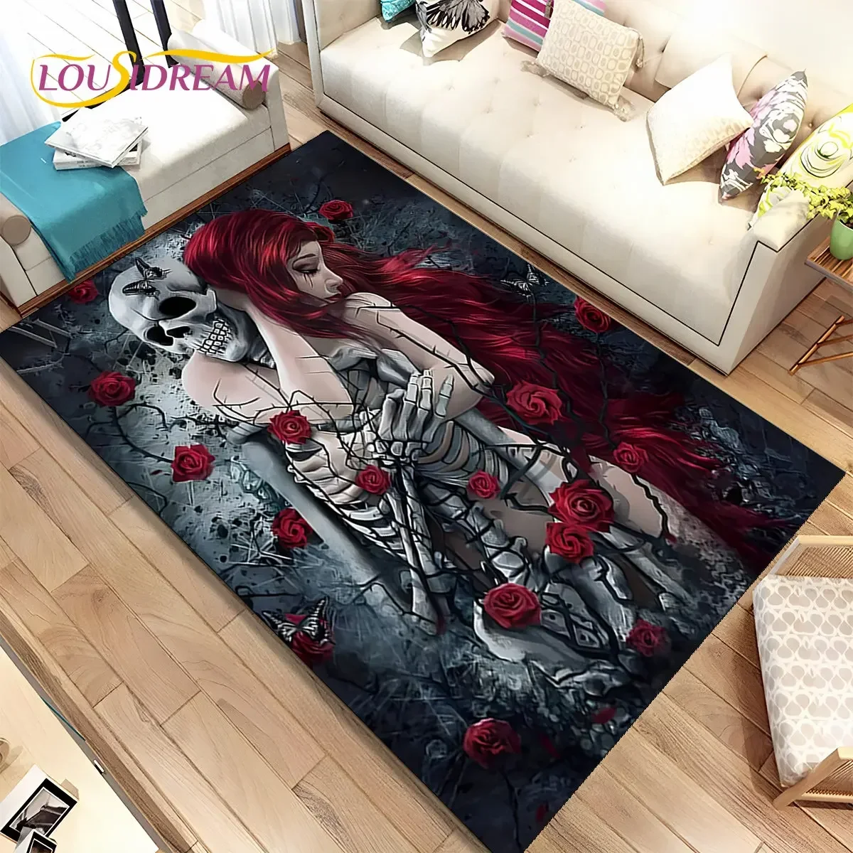 Gothic Horror Female Skull Dead Girl Area Rug,Carpet Rug for Home Living Room Bedroom Sofa Doormat Decor,kids Non-slip Floor