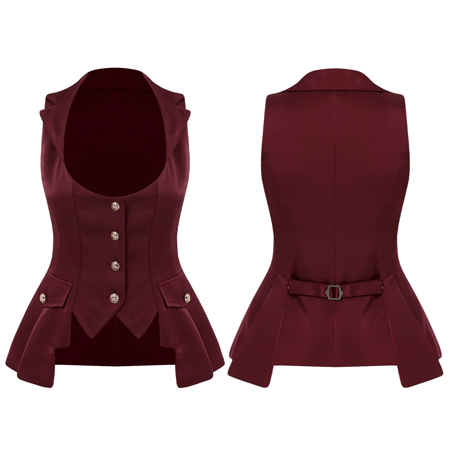 Women Medieval Victorian Satin Gothic Waistcoat Lapel Collar Buttons Steampunk Vest Top Vampire Costume for Halloween Carnival