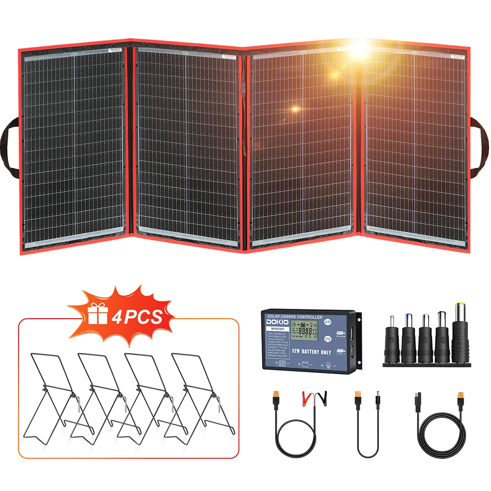 Dokio (gratis 4-delige standaardset) 18V 195W/295W draagbaar opvouwbaar zonnepaneel met 12V controller, geschikt voor thuis en op reis - afbeelding 2