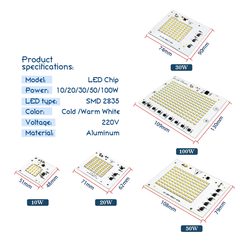 Imagem -02 - Smart ic Flood Light Beads Led Lamp Chips Lâmpada Smd Iluminação Exterior Spotlight Entrada 100w 50w 30w 20w 10w 220v 2835