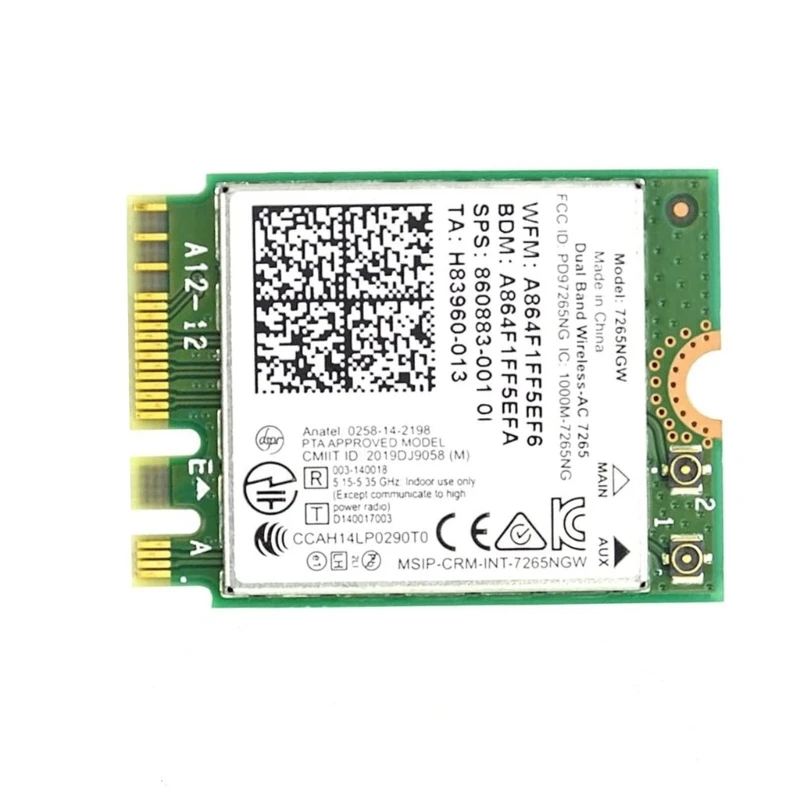 

Dual-Band Wireless-AC 7265 7256NGW Network Card 802.11AC 1200M Wi-Fi +Bluetooth4.2 NGFF- M2 WLAN WIFI Card intel7265