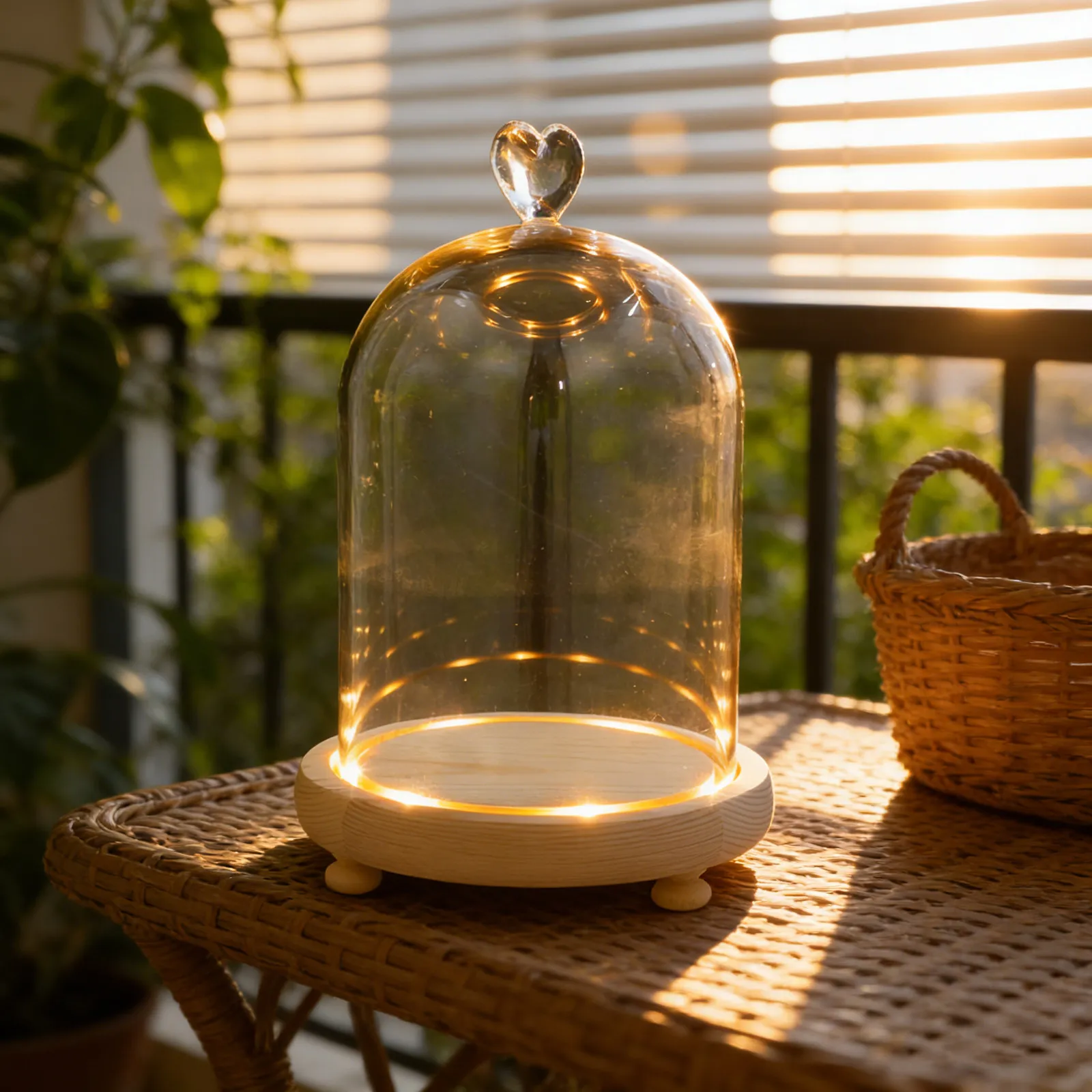 Glass Dome Cloche With Led Light Base - Heart Shaped Countertop Small Bell Jar Tabletop Centerpiece For New Year Home Decor