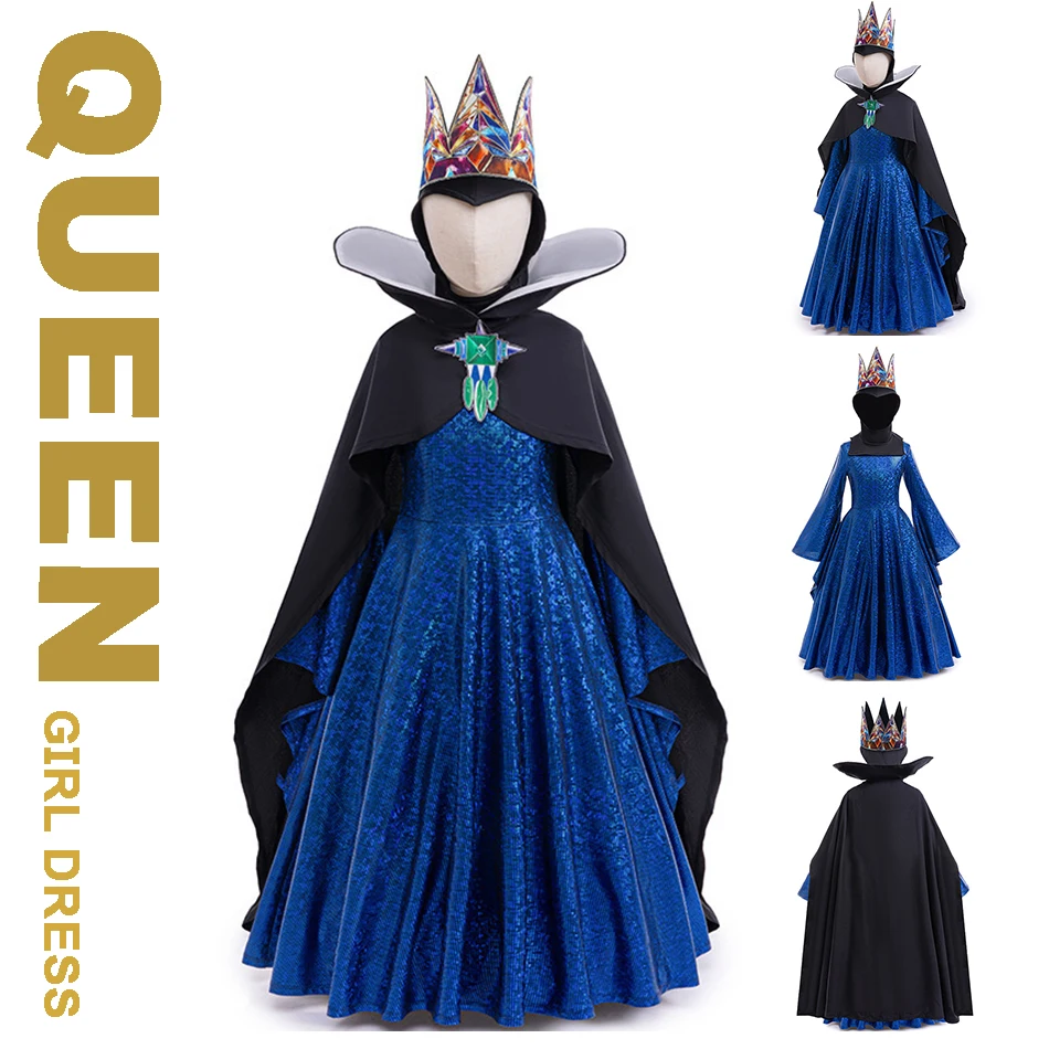 

2025 New Halloween Girl COS costume Snow White Queen Same Suit Carnival Role Play Clothes Crown Dress Cloak Suit