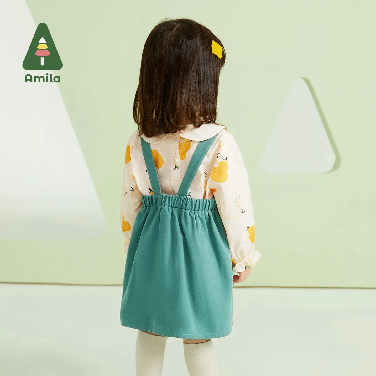 Amila Baby Girls Dress Sets 2023 Spring New 100% Cotton Long Sleeves Shirt+Suspenders Fashion Suit Cute Children Clothes