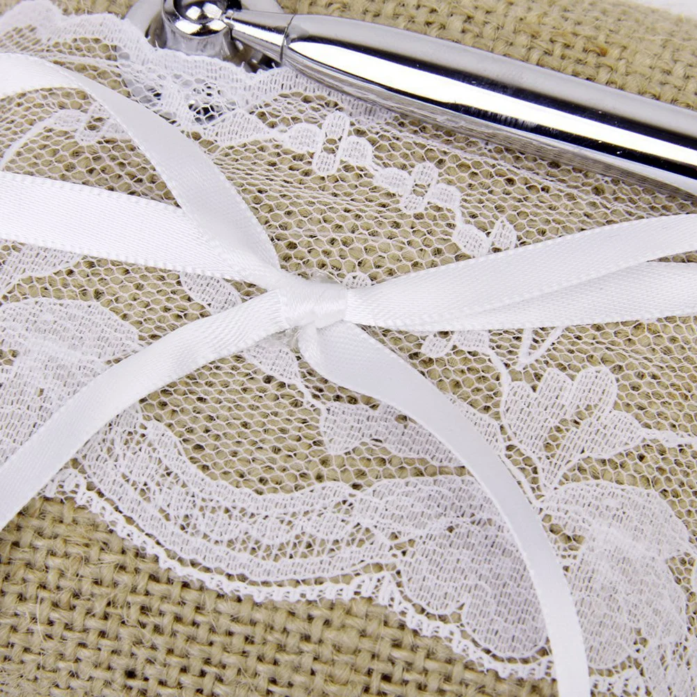 

Jute Guestbook Set 70 Pages Bride Groom Family Bridesmaid Best Man Guests Western Style Lace Notebook Pen St Storage