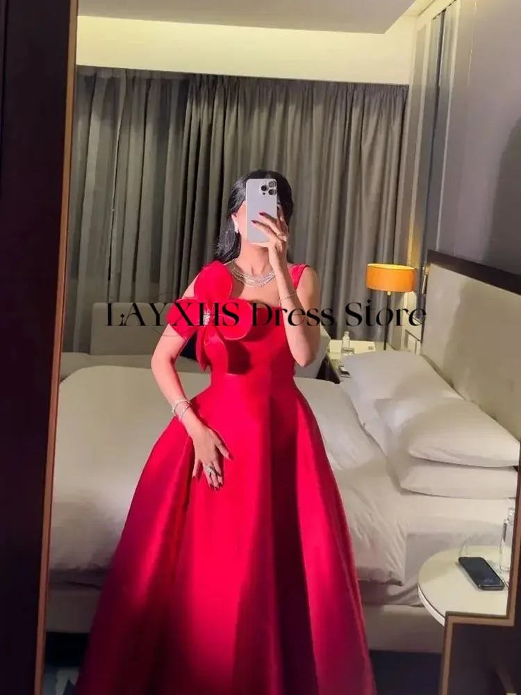 LAYXHS Vestidos de noche con cuello cuadrado rojo de alta calidad, vestidos de fiesta con cuentas de flores, vestidos de fiesta personalizados